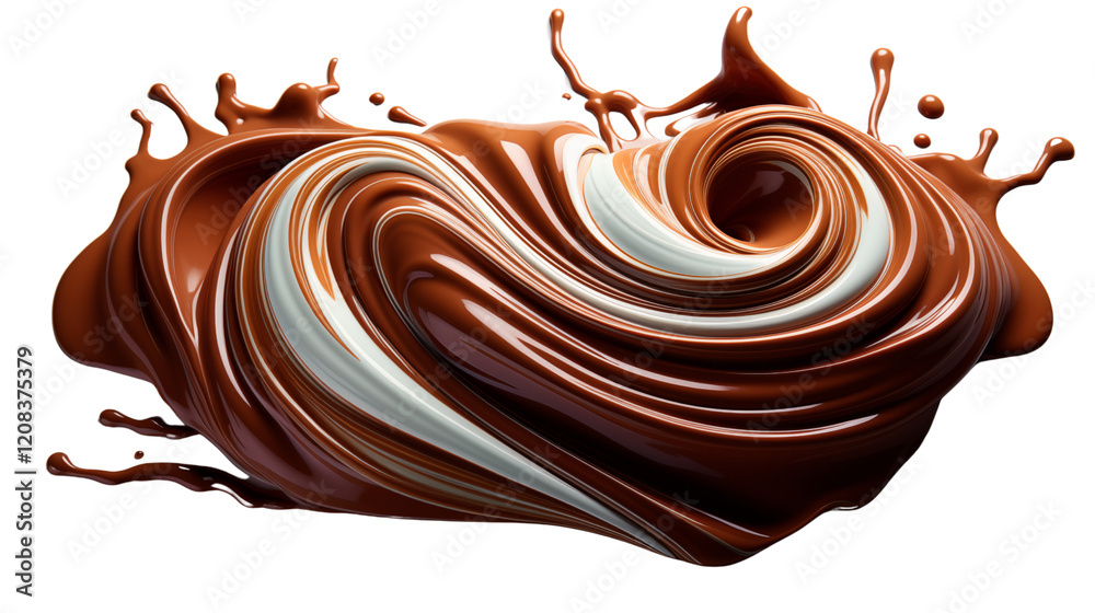 Elegant chocolate swirl with glossy finish and rich, velvety texture, studio view, isolated on transparent background. Elegant chocolate swirl with glossy finish and rich, velvety texture, studio view, isolated on transparent background.