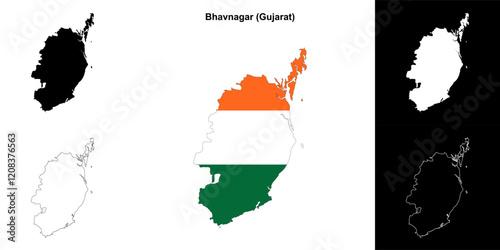 Tableau sur toile Bhavnagar district (Gujarat) outline map set