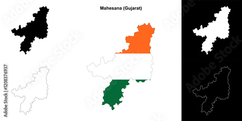 Mahesana district (Gujarat) outline map set