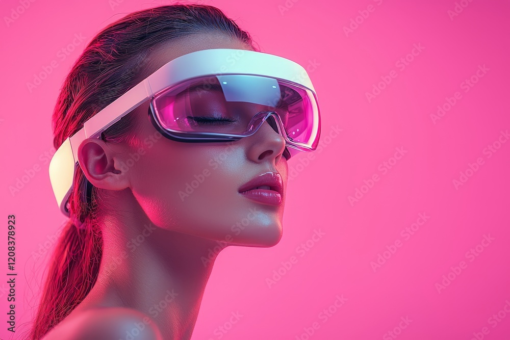 A woman with advanced glasses, ideal for technology or sci-fi imagery A woman with advanced glasses, ideal for technology or sci-fi imagery