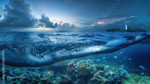 Expansive sea meeting sky glistening waves faroff islands photographed photo