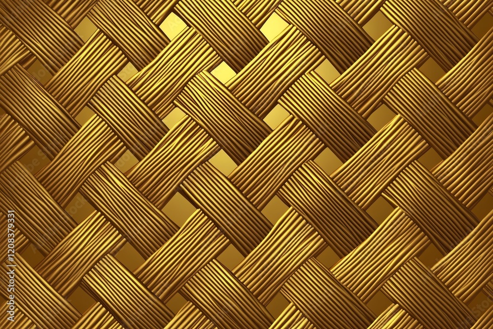 Obraz premium golden woven texture featuring interlaced metallic strands with fine ribbed details for luxurious design background
