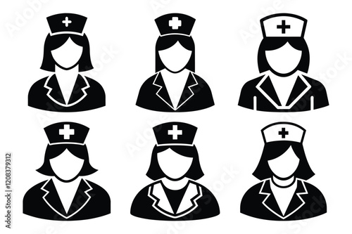 Woman Nurse icon set vector illustration with white background. Nurse icon silhouette illustration