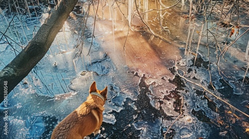 Icicles frozen forest scene with woodland creatures lomography photography photo