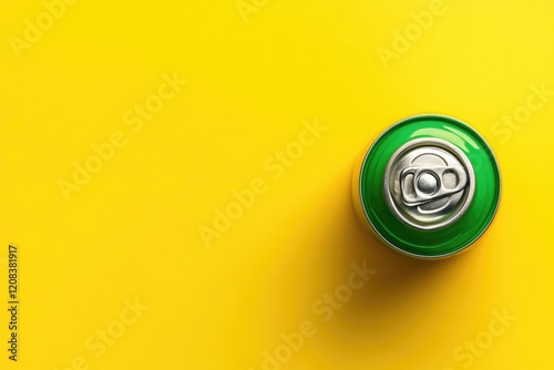 Top View of a Green Spray Paint Can Against a Vibrant Yellow Canvas - Ideal for Creative Space and Text Insertion photo