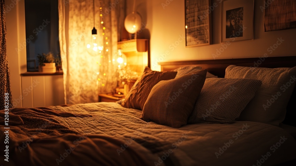 Cozy Bedroom at Night: Warm Lights and Soft Textiles Cozy Bedroom at Night: Warm Lights and Soft Textiles