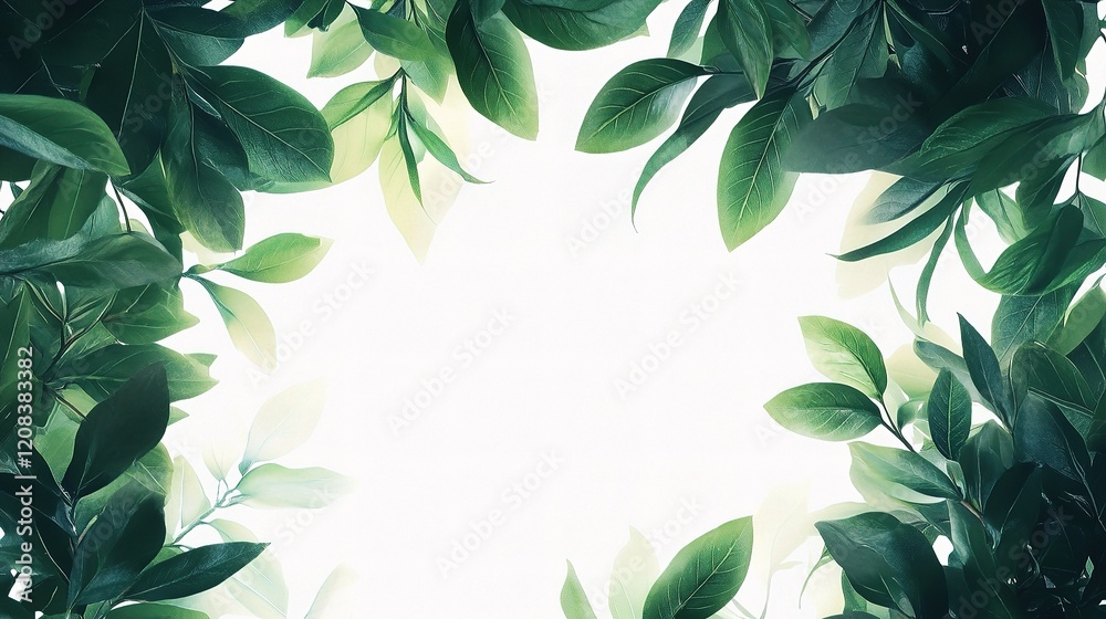 Naklejka premium Lush Green Tree Branches with Leaves on White Background Isolated