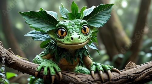 A fantastic creature that looks like a mix of reptile and plant