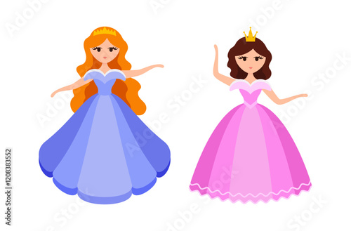 Quinceanera princess character. Young girl in a fluffy dress with a crown.