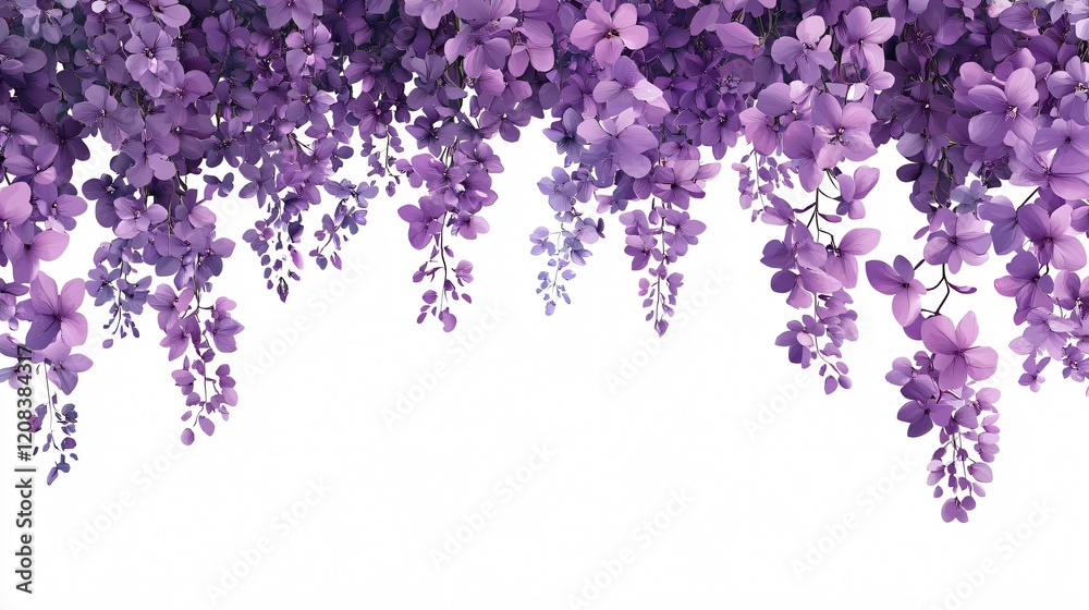Vibrant Purple Hanging Floral Illustration with Wide Angle Center View Vibrant Purple Hanging Floral Illustration with Wide Angle Center View