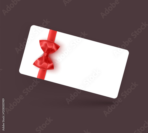 Gift voucher template with Red realistic ribbon. Vector illustration. Design for invitation, certificate, gift coupon, ticket or voucher