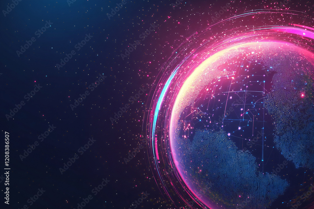 Fototapeta premium Futuristic Global Network with Digital Connections and Glowing Data Points in a Tech-Inspired Abstract Earth Design