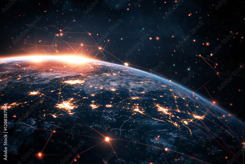 Fototapeta premium Futuristic Global Network with Digital Connections and Glowing Data Points in a Tech-Inspired Abstract Earth Design