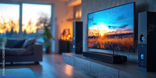 A flat screen TV sits on top of a wooden shelf, ready to be placed in your home