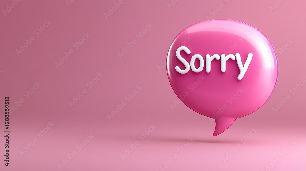 Apology message in pink speech bubble digital graphics minimalist design soft background close-up view expressing regret Apology message in pink speech bubble digital graphics minimalist design soft background close-up view expressing regret
