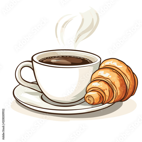 Coffee and Croissant Breakfast Illustration