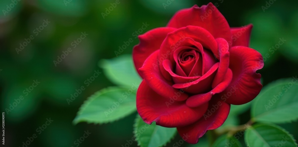 Deep crimson rose, vibrant green leaves, close-up, red rose, macro Deep crimson rose, vibrant green leaves, close-up, red rose, macro