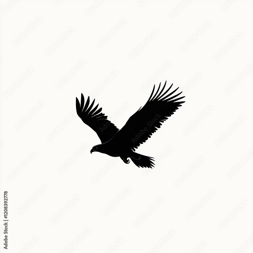 Obraz premium Soaring eagle silhouette, wildlife, freedom, nature, white background, design element