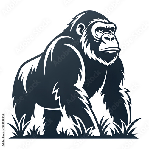 gorilla  logo, black outline vector drawing PNG photo