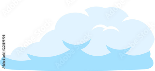 Simple vector illustration of a stylized light blue cumulus cloud floating in a clear white sky, ideal for children s book illustrations or weather forecast presentations