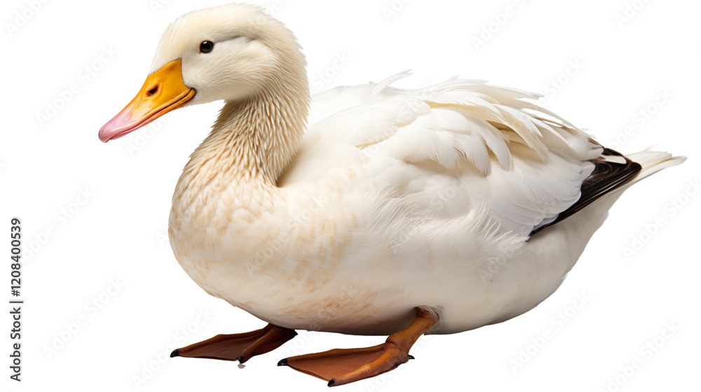 Portrait of a white duck with detailed feathers and a bright orange beak, highlighting beauty in simplicity, studio view, isolated on transparent background. Portrait of a white duck with detailed feathers and a bright orange beak, highlighting beauty in simplicity, studio view, isolated on transparent background.