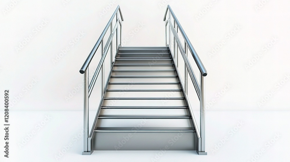 Fototapeta premium Realistic Metal Stairs with Shading and Reflections in a Studio Setting