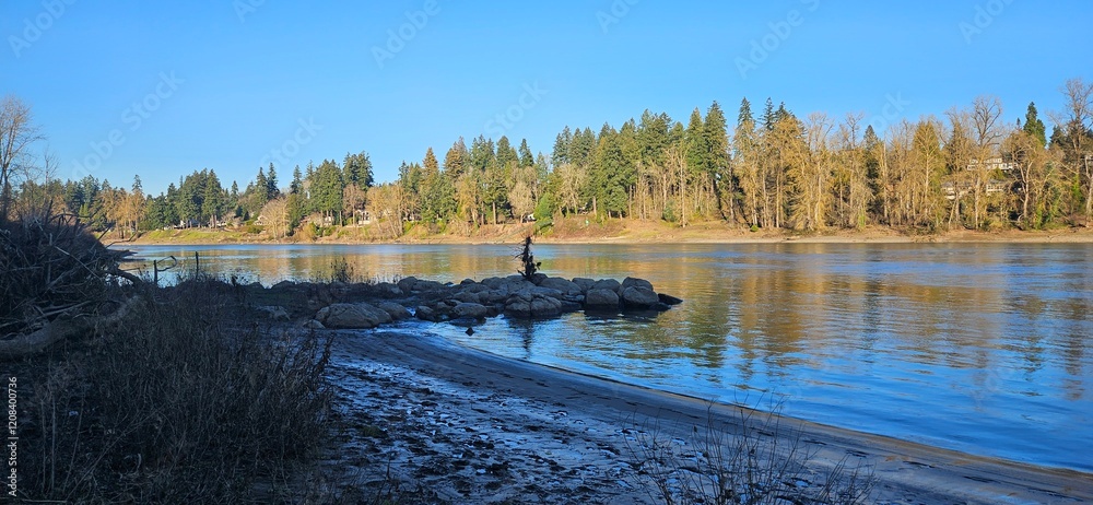 River beach in the Winter