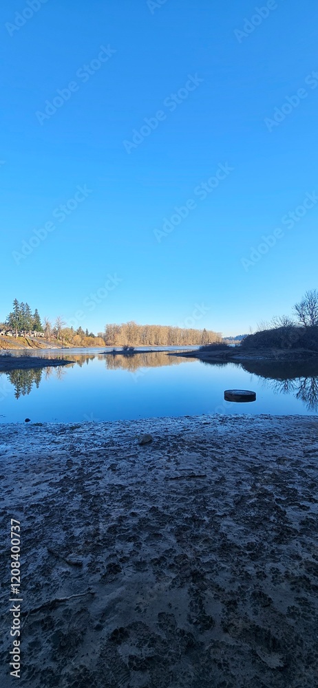 River beach in the Winter