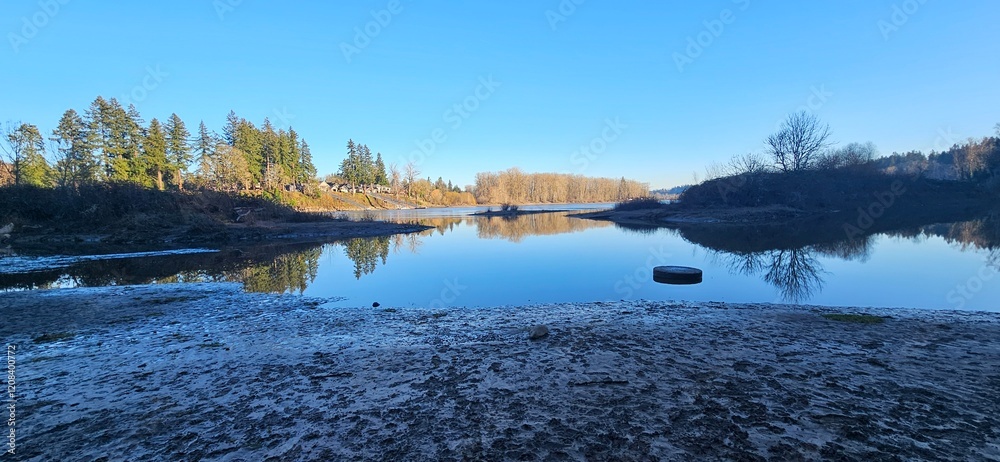 River beach in the Winter