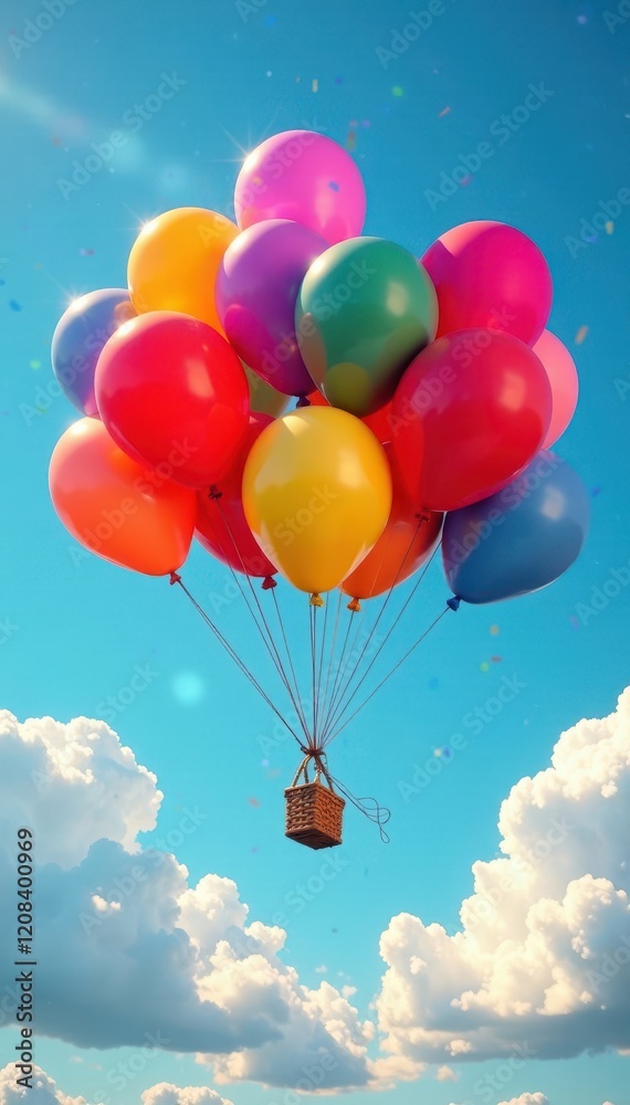 Fototapeta premium A collection of brightly colored balloons hovering above the ground, cluster, cluster, float