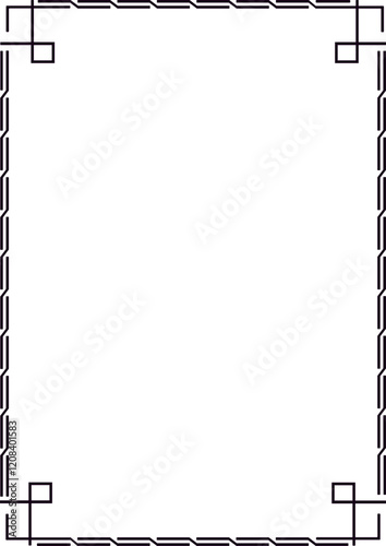 Black geometric pattern forming a rectangular frame with stepped edges and square corner elements on white background, ideal for certificates, diplomas, or decorative purposes