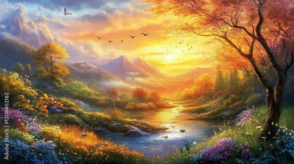 Sunrise: Hope and New Beginnings: The sunrise in the background symbolizes the dawn of a new season, bringing warmth, light, and a sense of optimism. Sunrise: Hope and New Beginnings: The sunrise in the background symbolizes the dawn of a new season, bringing warmth, light, and a sense of optimism.