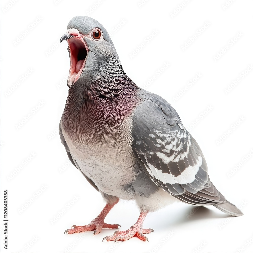 Shocked dove with open mouth on a white background. Generated AI Shocked dove with open mouth on a white background. Generated AI