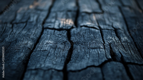Dark burnt wooden texture background with rough black surface caused by fire creating a striking contrast with light tones and offering a modern, abstract space for creative design and expression

