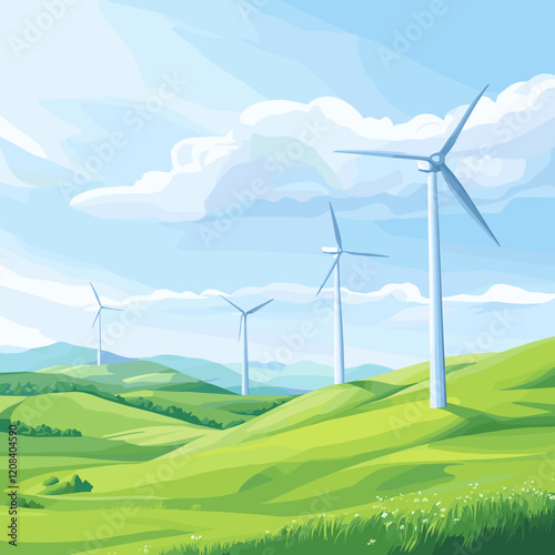 Wind Turbines on Green Hillside