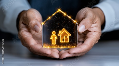 Life insurance policy glowing in a family's hands, symbolizing protection, financial security