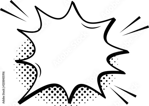 Comic speech bubble bursting against a halftone dots background, capturing the essence of surprise or a vital message. Perfect for conveying powerful emotions in design
