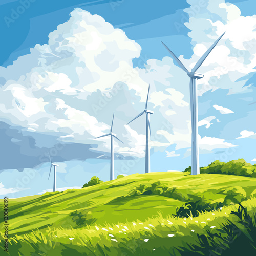 Wind Turbines on Green Hillside
