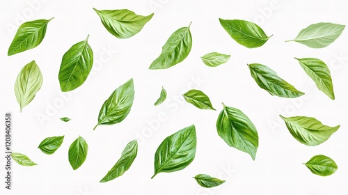 Fresh Basil Leaves Isolated on White Background for Culinary Use