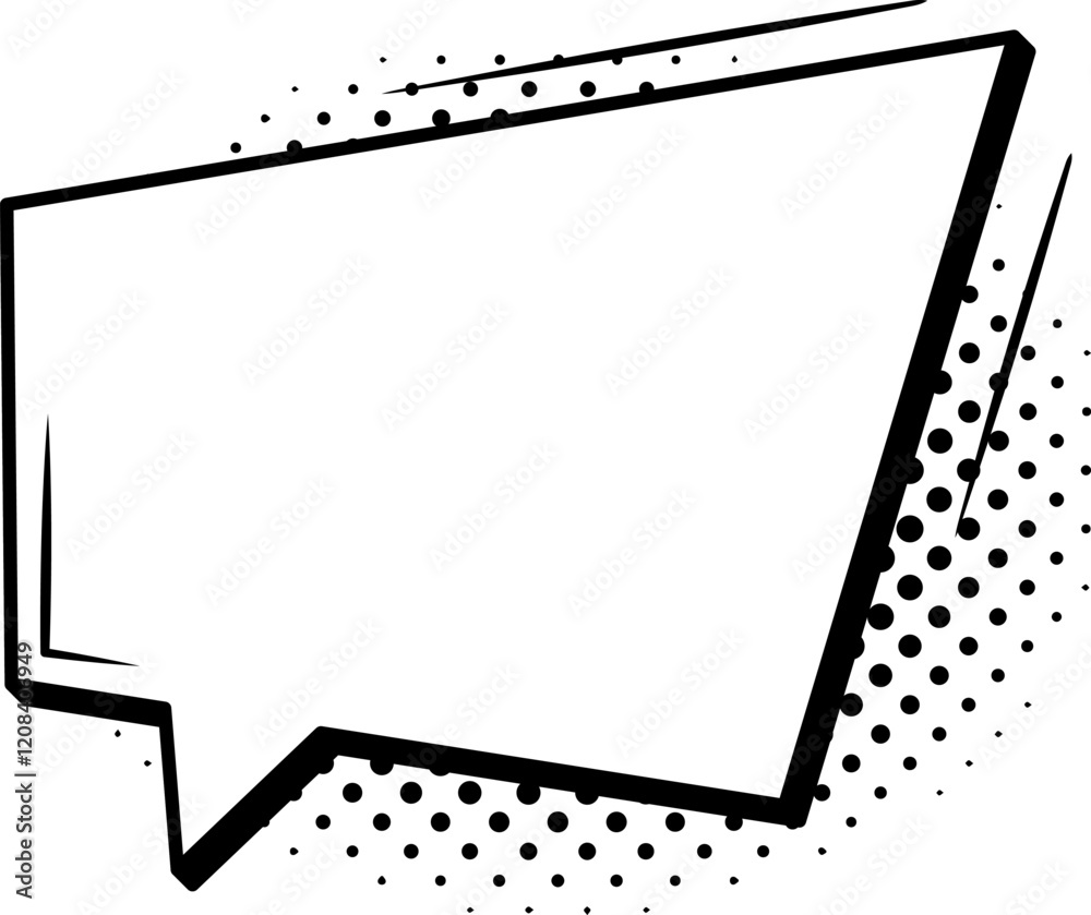 Empty comic speech bubble is popping out with halftone dots and thick black lines, ideal for inserting custom text and creating engaging content Empty comic speech bubble is popping out with halftone dots and thick black lines, ideal for inserting custom text and creating engaging content