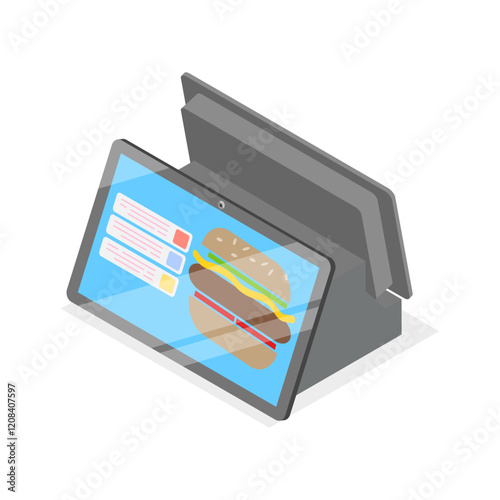 3D Isometric Flat Vector Illustration of Fast Food Checkout Terminal, Cash Register Computer. Item 3