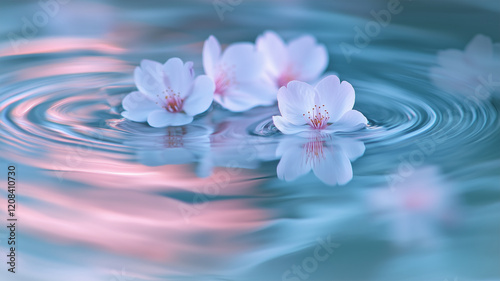 水面に揺れる桜と波紋が織りなす春の詩情