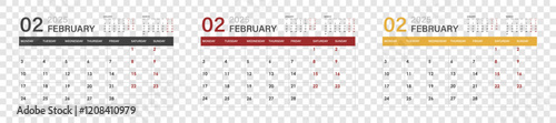 Calendar for February 2025. set of calendars for February.