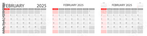 Calendar for February 2025. set of calendars for February.