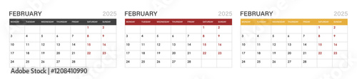 Calendar for February 2025. set of calendars for February.