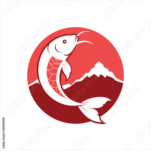 Cherry Blossom, Mountain, and Carp Vector Art for T-shirt Design Illustration