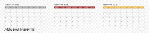 Calendar for February 2025. set of calendars for February.
