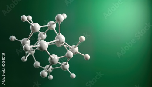 Scientific illustration of Thromboxane B2 skeletal structure. Detailed 3D model of prostanoid compound molecule. Modern scientific visualization on green backdrop. Visual aids in biochemistry photo