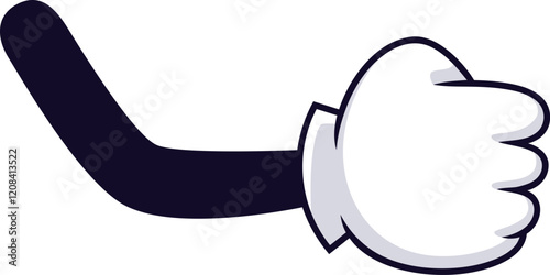 Cartoon arm featuring a clenched fist wearing a glove, making a gesture that suggests grabbing something, set against a clean white background for emphasis