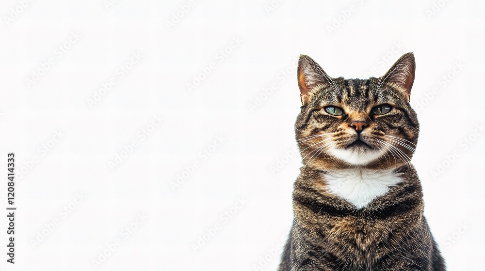 Large Brown and Black Tabby Cat Sitting on White Background Large Brown and Black Tabby Cat Sitting on White Background